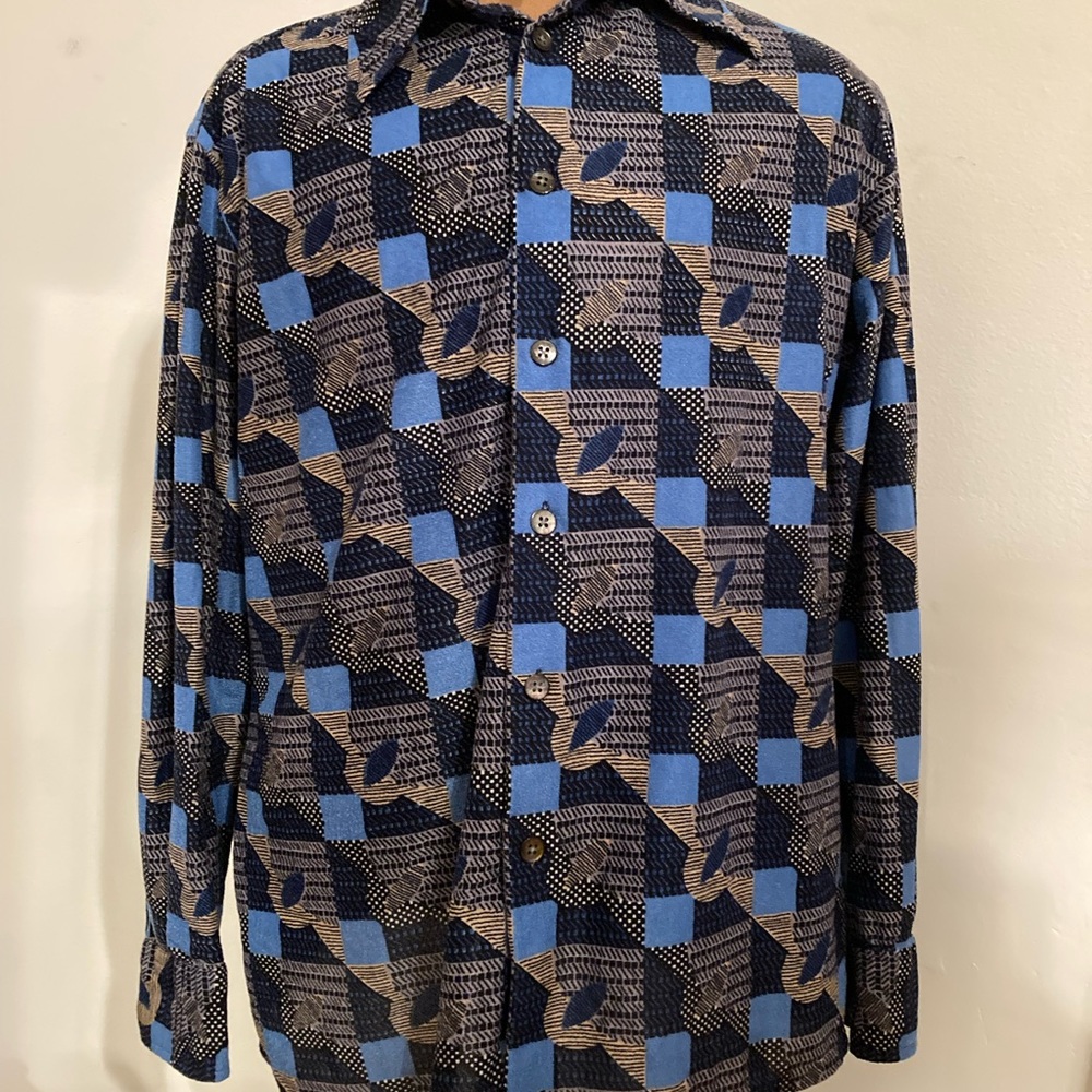 vintage 70s 80s countess wara button down Mens shirt L abstract geometric